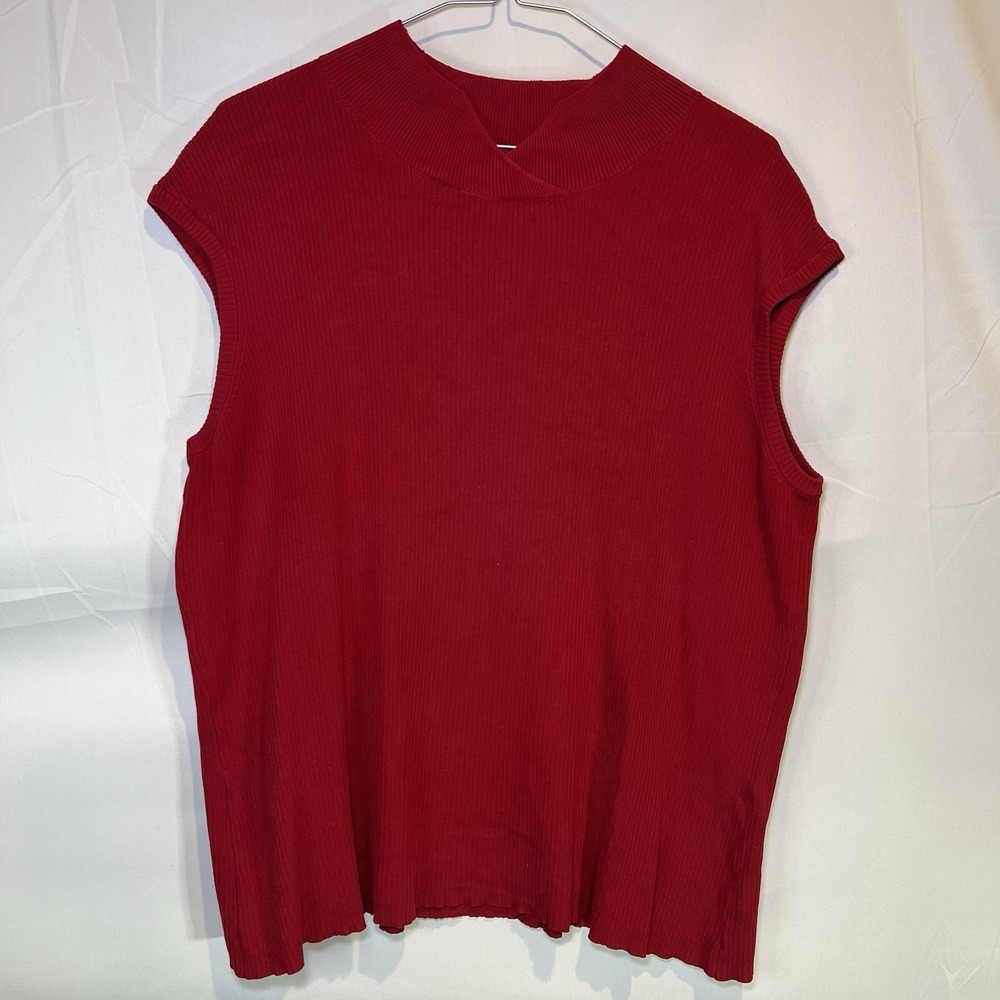 Coldwater Creek Red Silk Blend‎ Mock Neck Sleeveless Ribbed Sweater Vest Size XL